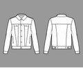 Sherpa lined denim jacket technical fashion illustration with oversized body, flap pockets, button closure, long sleeves