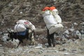 Sherpa porter carry basket in Nepal trekking path