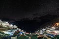 Sherpa village Namche Bazar under beautiful starry sky, Nepal, Himalaya