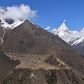 Sherpa village Phortse and peak of Mount Ama Dablam, Nepal