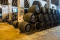 Sherry barrels in a bodega in spain Royalty Free Stock Photo