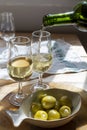 Sherry wine tasting, dry fino  jerez fortified wine made from palamino white grapes, El Puerto de Santa Maria, Andalusia, Spain Royalty Free Stock Photo