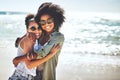 Shes the closest friend I have. two girlfriends enjoying themselves at the beach. Royalty Free Stock Photo