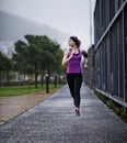 Shes determined to reach her fitness goals. a young woman running along a path. Royalty Free Stock Photo