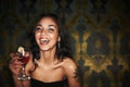 Shes got charisma and a cocktail - Night life. Portrait of a pretty girl having an awesome time while out partying - Royalty Free Stock Photo