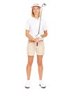 Shes got game. Studio portrait of an attractive young golfer isolated on white.