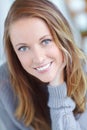 Shes just the girl nextdoor. Cropped portrait of a beautiful brunette woman smiling.