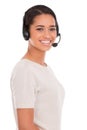 Shes super friendly on the phone. A young female customer service representative wearing a headset. Royalty Free Stock Photo