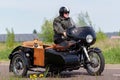 Dog sits in a motorcycle sidecar Royalty Free Stock Photo