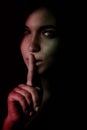 Shhh secret concept - finger over lips Royalty Free Stock Photo