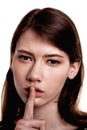 Shhhhh Woman! Finger On Lips. Silent - Silence Stock Image