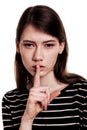 Shhhhh Woman! Finger On Lips. Silent - Silence Stock Image