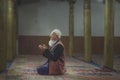 Shia muslim man during prayers in Jama Masjid Ladakh. Royalty Free Stock Photo