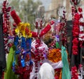 Shia Muslims during muharram with alam and blooded cloths