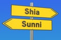 Shia vs sunni concept on the signpost, 3D rendering Royalty Free Stock Photo