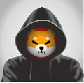 Shiba inu coin hacker, Stealing crypto hacking. Behind the block chain concept. Cryptocurrency symbol in with person illus