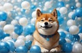 Shiba Inu dog amount balloons