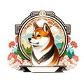 Shiba inu dog mascot character logo design with badges