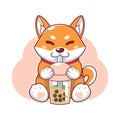 shiba inu drinking boba vector illustration design