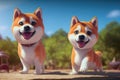 Shiba Inu puppy dogs playing happy