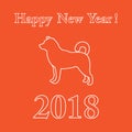 Shiba Inu silhouette and inscription happy new year.