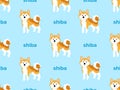 shiba seamless pattern on blue background.Pixel style