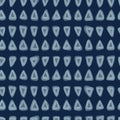 Shibori Background.Tie Dye Indigo Blue Triangle Geo Texture. Bleached Handmade Resist Seamless Pattern. Watercolor Water Shell