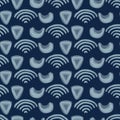 Shibori Background.Tie Dye Indigo Blue Wave Texture. Bleached Handmade Resist Seamless Pattern. Watercolor Water Shell