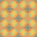 Shibori style ikat vector seamless vector pattern background. Scribbled diamond shapes backdrop in orange, pastel blue Royalty Free Stock Photo