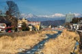 Shibu onsen and central alps mount, Yamanouchi, Japan Royalty Free Stock Photo