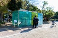 Beautiful transparent public toilet located at Haru-No-Ogawa Community Park. Diagonal View