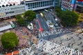 Shibuya crossing in Tokyo high angle wide shot