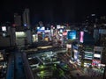 Shibuya, Japan - 7.2.20: Shibuya crossing from a high vantage point at night