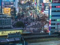 Shibuya, Japan - 7.2.20: Shibuya crossing from a high vantage point at night