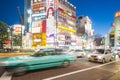 SHIBUYA, JAPAN - FEBRUARY 19, 2016 : green Japan taxi park on t