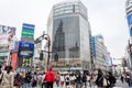 Shibuya, Tokyo, Japan - Shibuya scramble crossing. Many people crossing the road at one of the busiest areas in the world.