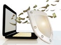 Shied protection laptop money dollars flying ecomerce payments - 3d rendering