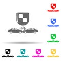 shield and accident cars multi color style icon. Simple glyph, flat vector of insurance icons for ui and ux, website or mobile