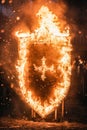 Shield is aflame with fire creating orange and yellow effect. Generative AI