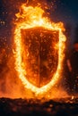 Shield is aflame in photo with fire and lightening effects. Generative AI