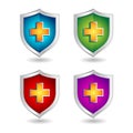 Shield badge icons set for healtcare