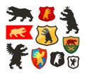 Shield with bear vector logo. Coat of arms, heraldry set icons Royalty Free Stock Photo