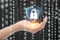 A shield with binary code in the background, showcasing secure digital Royalty Free Stock Photo