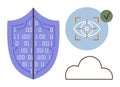 Cybersecurity Elements Featuring Shield of Binary Code, Eye Scan Verification, and Cloud Connection Royalty Free Stock Photo