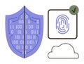Digital Security with Fingerprint, Binary Shield, and Cloud Integration for Data Protection Royalty Free Stock Photo