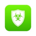 Shield with a biohazard sign icon digital green