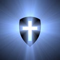 Shield with blue cross light flare Royalty Free Stock Photo