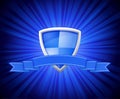 Shield with blue ribbon for message Royalty Free Stock Photo