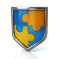 Shield with blue and yellow puzzle pieces