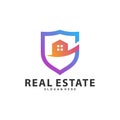 Shield with Building Idea logo template, Modern City with Shield logo designs concept, Real Estate logo Vector Illustration Royalty Free Stock Photo